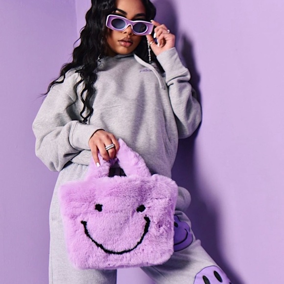 Smiley Face Purse - PURPLE & YELLOW available - Picture 2 of 7